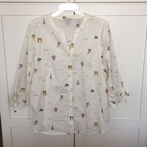 Talbots S 3/4 sleeve blouse with French words